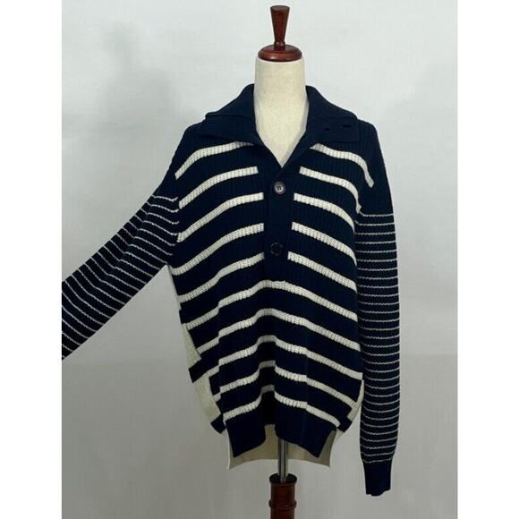 EOLAS Sz M Medium Navy Stripe Cashmere Wool Sweater Parker - Picture 6 of 10